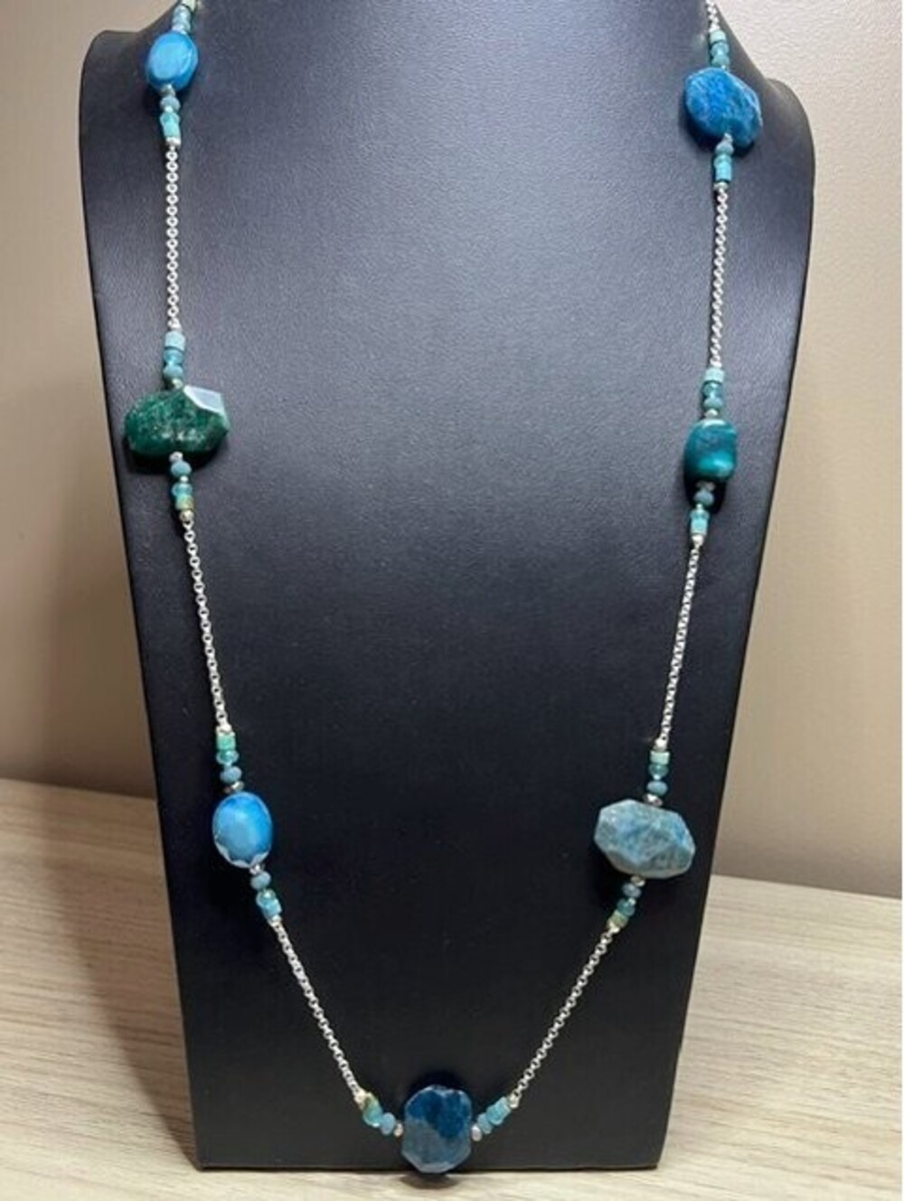 B7574 NAKAMOL Natural Gemstone Beaded Station apatite neckace 40"